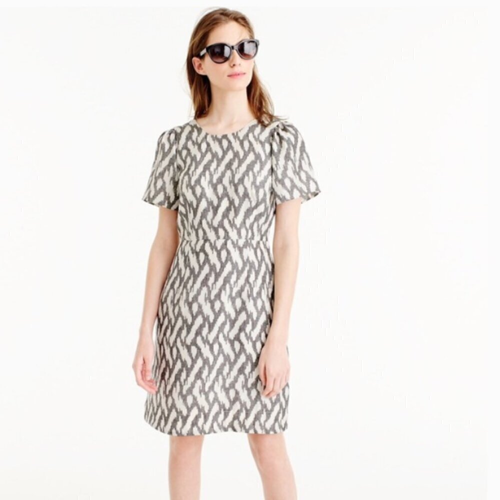 J.Crew 100% Silk Flutter Sleeve Dress Ikat Print Women's Size 12 Feminine Boho
